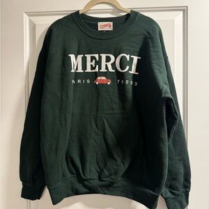Green Crewneck Sweatshirt Merci Print Casual